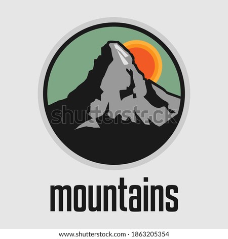 Mountain. Outdoor adventure badge sign or symbol. Graphic design element. Vector illustration
