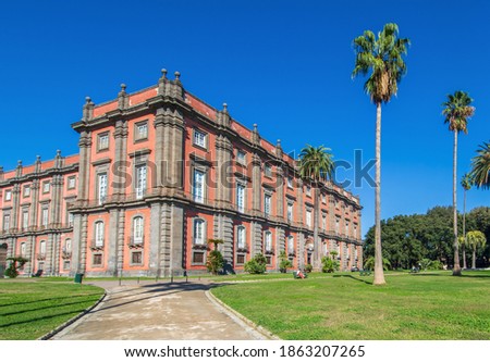 Naples, Italy - built in 1742, and located on the top of the Capidimonte district, the Palace of Capodimonte is a fine example of Bourbon palazzo, and one of the main landmarks in Naples Royalty-Free Stock Photo #1863207265