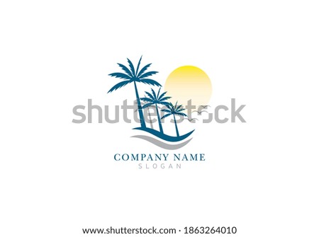 Palm tree summer logo design vector template illustration.