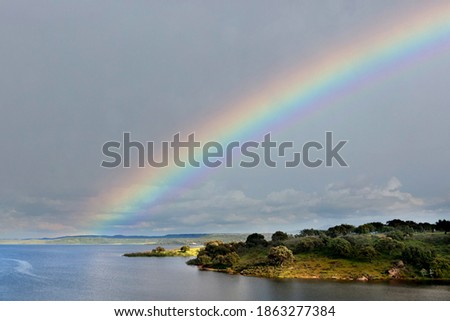 Nice view of the North Spanish coast with an amazing rainbow