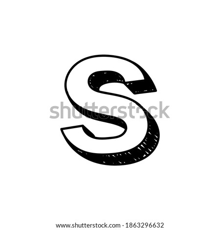 S letter hand-drawn symbol. Vector illustration of a small English letter s. Hand-drawn black and white  Roman alphabet letter s typographic symbol. Can be used as a logo, icon