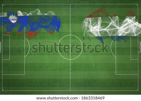 Slovenia vs Netherlands Soccer Match, national colors, national flags, soccer field, football game, Competition concept, Copy space