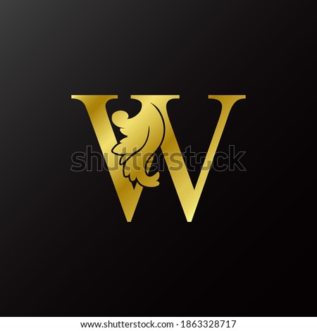 Gold Flourish Letter W Decorative Logo Icon, Luxury Design Swirl Ornate Ornament  Vector Design