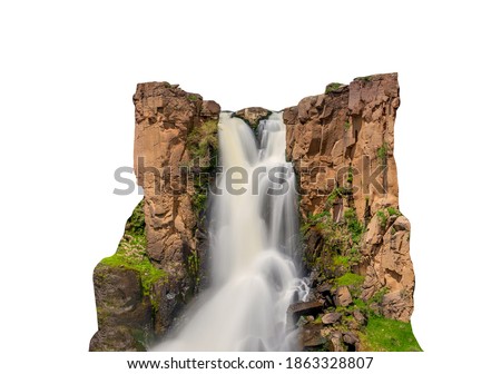 Big waterfall isolated on white background Royalty-Free Stock Photo #1863328807