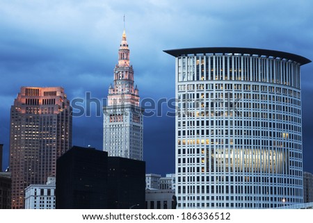 Cleveland evening time - Terminal Tower and the courthouse