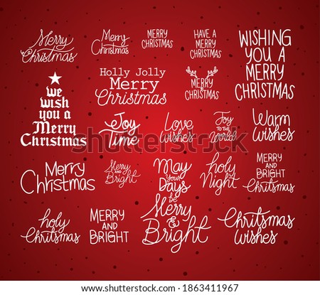 set of christmas lettering on dark red background vector illustration design Royalty-Free Stock Photo #1863411967