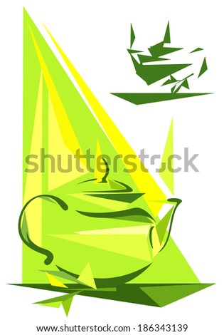 green tea - abstract teapot with fresh leaves design
