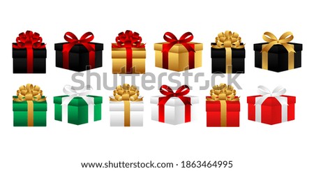 Gift Box vector with colorful box and ribbon isolated on white background. Realistic Gift Box vector illustration for Happy birthday, Christmas, New Year, Wedding or Valentine Day package concept