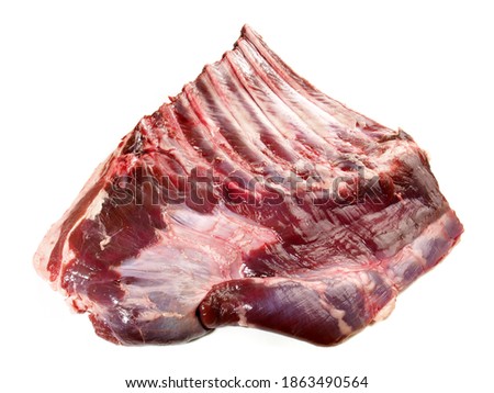 Raw Wild Boar Rips - Pork Meat with Bones isolated on white Background