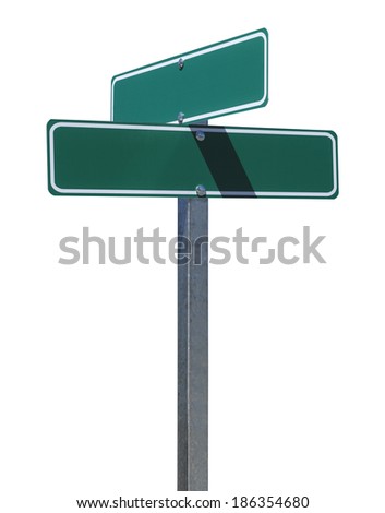 Two Green Street Signs on Metal Pole With Copy Space Isolated on White Background.