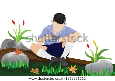one child with mobile phone vector design