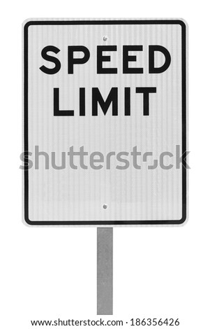 Blank Speed Limit Sign on Metal Pole Isolated on White Background.