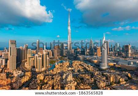 Dubai downtown - amazing city center skyline with luxury skyscrapers, United Arab Emirates