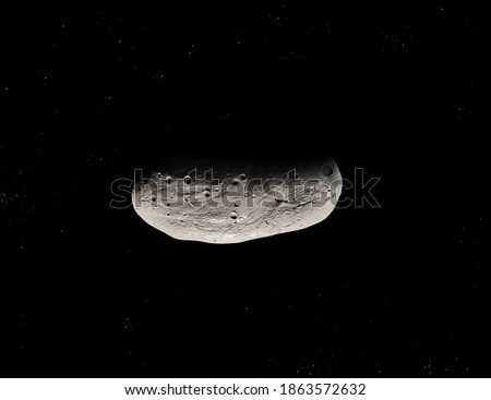 Asteroid with craters in space with stars. Surface of the asteroid.