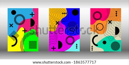 Memphis background set covers. Colorful trendy illustration.  Minimal geometric shape. Creative vector banner illustration.