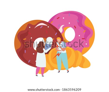 Lactose gluten intolerance diet composition with images of croissant and donuts with doctor and pill vector illustration
