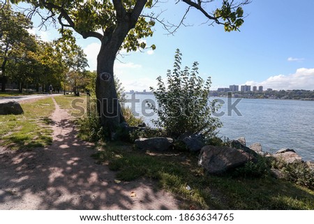 These are photos of a park by the Hudson River in New York. 