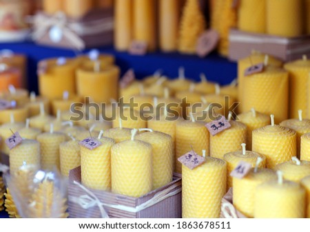 Bees wax candles being sold on Christmas market