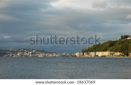 View of Seattle and Alki beach waterfront.