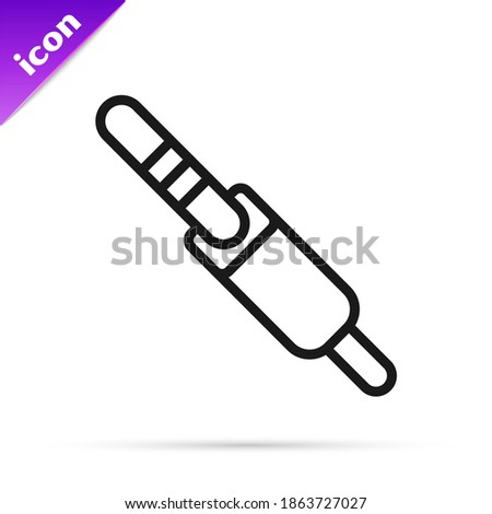 Black line Audio jack icon isolated on white background. Audio cable for connection sound equipment. Plug wire. Musical instrument.  Vector