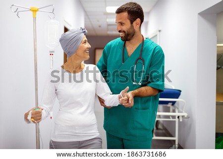 Woman with cancer during chemotherapy recovering from illness in hospital Royalty-Free Stock Photo #1863731686