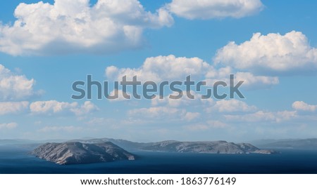 Beautiful ocean view with some islands placed along sea shore of souther Croatia. 