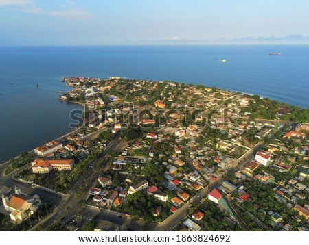 Aerial view from Sao Tomé city with the cost as background,Africa Royalty-Free Stock Photo #1863824692