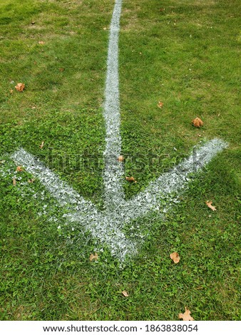 white arrow spray painted on green grass