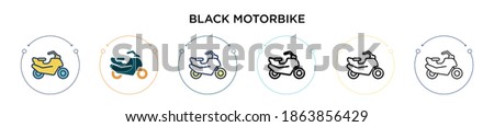 Black motorbike icon in filled, thin line, outline and stroke style. Vector illustration of two colored and black black motorbike vector icons designs can be used for mobile, ui, web