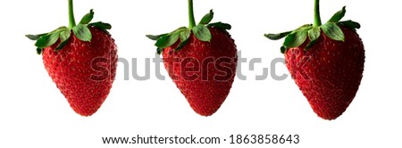 ripe natural strawberry berry with various monitor lizards falling shadows on a white background