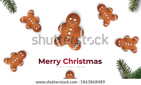 Merry Christmas with gingerbread cookies. Long header banner format. Panorama website header banner. . High quality photo