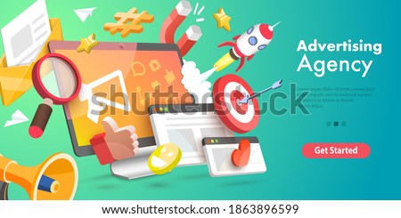 3D Vector Conceptual Illustration of Digital Marketing Agency, Advertising Campaign. Royalty-Free Stock Photo #1863896599
