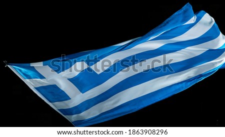 Greece Flag Waving on Pure Black Background