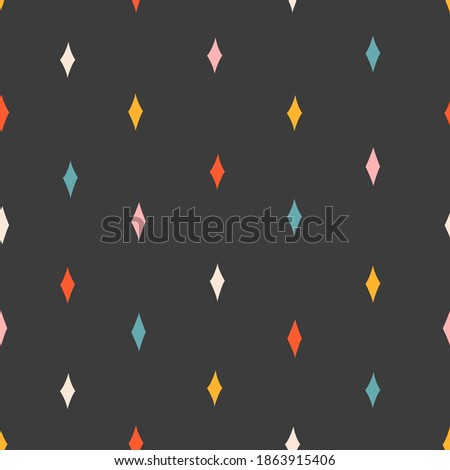 Christmas rhomb decor seamless pattern. Hand drawn vector abstract simple illustration. Rhombus shapes in holiday bright colors isolated on black background