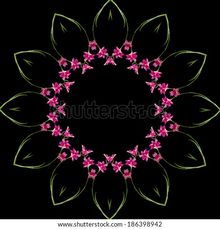 Frame Pattern of Bright Orchid plant isolated on black background