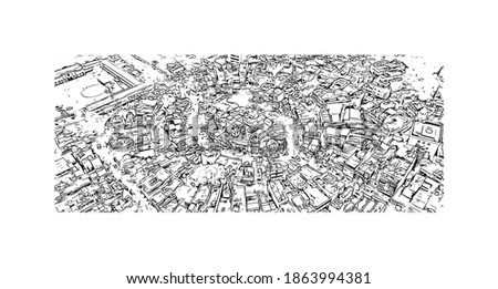Building view with landmark of Bilaspur is a city of India. Hand drawn sketch illustration in vector.