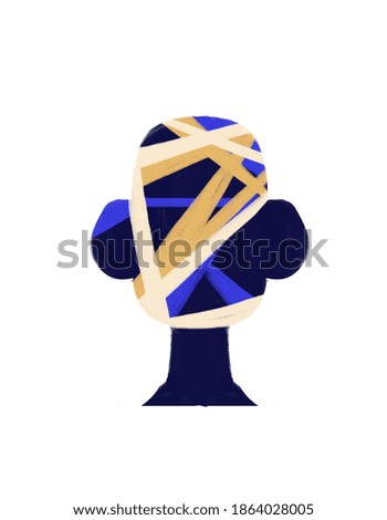 Portrait with Bandage on head. Surgery or medical operation. Clipart Concept of Healing head. Isolated on white. clip art for print, poster and fashion shirt logo