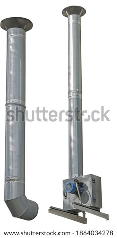 large industrial shiny metal pipes on white background