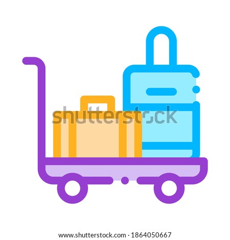 Baggage Cart With Valise Vector Thin Line Icon. Luggage On Transportation Cart Hotel Performance Of Service Equipment Linear Pictogram. Business Hostel Items Contour Illustration