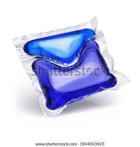 Laundry detergent pod blue colored isolated on white background