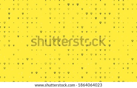 Seamless background pattern of evenly spaced black trophy symbols of different sizes and opacity. Vector illustration on yellow background with stars
