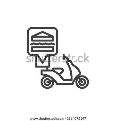 Sandwich delivery bike line icon. linear style sign for mobile concept and web design. Fast food delivery scooter outline vector icon. Symbol, logo illustration. Vector graphics