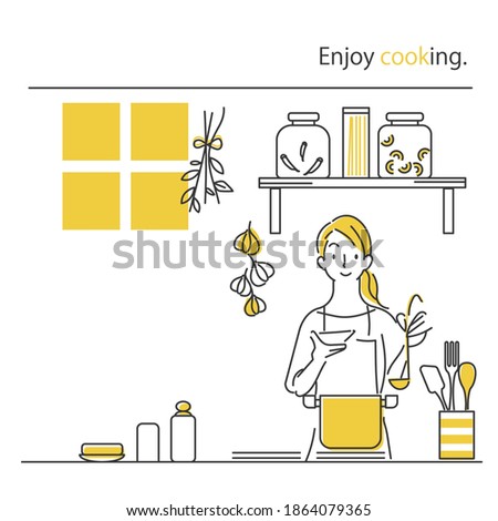simple hand drawn illustration, enjoy cooking, stay home Royalty-Free Stock Photo #1864079365