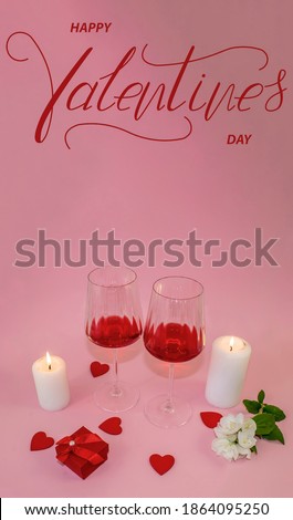 Happy Valentine's day! Card, online banner, greeting card, Flat lay on Valentine's Day, on a pink background