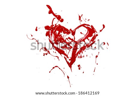 Red liquid paint splash made love heart