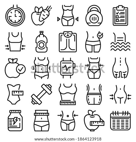 Slimming icons set. Outline set of slimming vector icons for web design isolated on white background Royalty-Free Stock Photo #1864123918