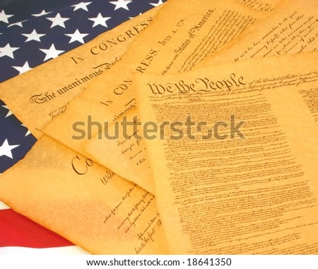 Old American Documents on American Flag