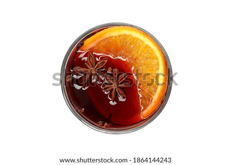 Glass of mulled wine isolated on white background