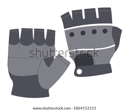 Black leather and textile gloves for bikers and cyclists. Isolated accessories for motorcyclists. Sporty clothing, icon of mittens for motorsports. Protective clothes for sportsmen. Vector in flat