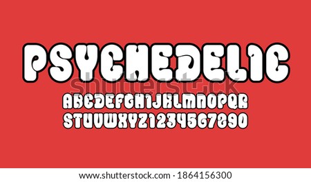 White font, bold alphabet in the cartoon style, letters from A to Z and numbers from 0 to 9, vector illustration 10EPS